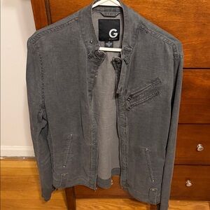 G by Guess Men's Charcoal Gray Lightweight Zip Front Biker Style Jacket